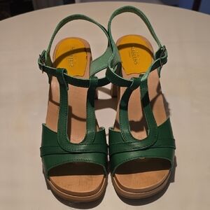 Swedish Hasbeens Green Leather Sandals